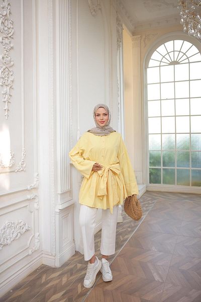Nergis Neva Butik Half Patched Waist Tie Side Zipper Tunic