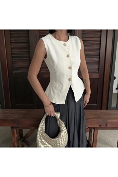 Peony Boutique Buttoned Denim Vest with Waist Seat