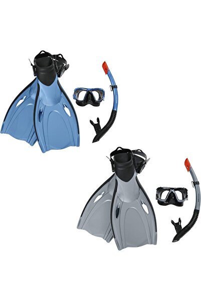 BESTWAY Hydro-Pro Unisex Youth Blacksea Snorkel & Fin Set Diving, Multi-Coloured, Standard Size