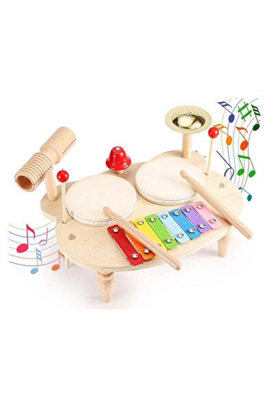 Yelajoy Musical Instruments Wooden Drums for Children,10 in 1 Musical Instruments,Montessori Toy Drum