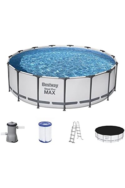 BESTWAY Steel Pro MAX Frame Pool Complete Set with Filter Pump Diameter 457 x 122 cm, Light Grey, Ro