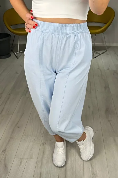 lady special Gabardine Trousers with Front Stripe and Elastic Waist