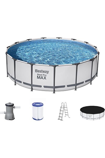 BESTWAY Steel Pro MAX Frame Pool Complete Set with Filter Pump Diameter 457 x 122 cm, Light Grey, Ro