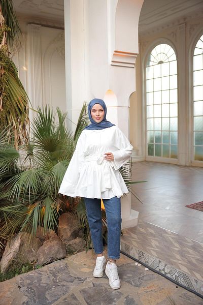 Nergis Neva Butik Half Patched Waist Tie Side Zipper Tunic