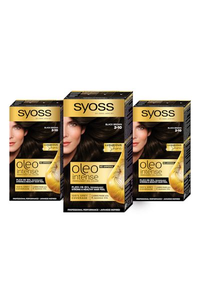 Syoss 3 x Color Oleo Intense Permanent Hair Dye, 2-10 Very Dark Brown, 115 ml