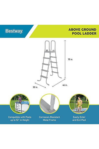 BESTWAY Flowclear Above Ground Swimming Pool Ladder 52” | Corrosion-Resistant Metal Frame with Hea