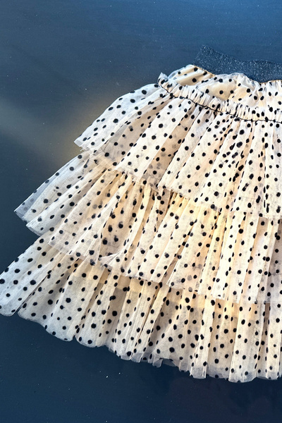 Yasemin's Little Sparkles Puantiye Desenli Flok Baskılı Tül Etek