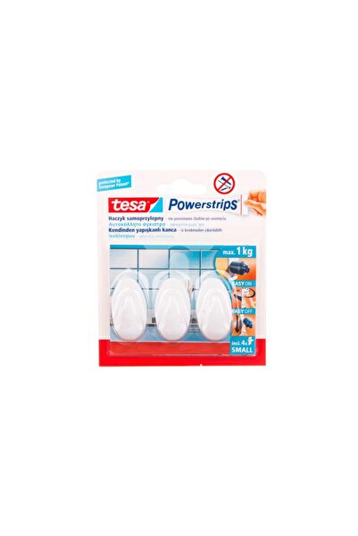 Tesa İz Bırakmadan Sökülebilir Askı Küçük Oval Beyaz, Powerstrips 3 Lü 57533-...