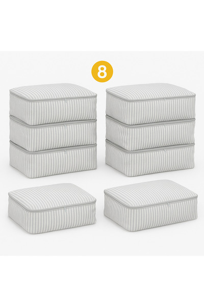 YELLOW STARY HOME DECOR (8 Pieces) Gray Striped Sofa Bed & Bed Base Type Pillow Quilt Storage Bag - under Bed Organizer 65X45X22