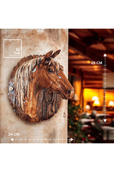 77 Rafael At Başı Duvar Dekoru 28 cm, Kahverengi Polyester Heykel, Dekoratif ...