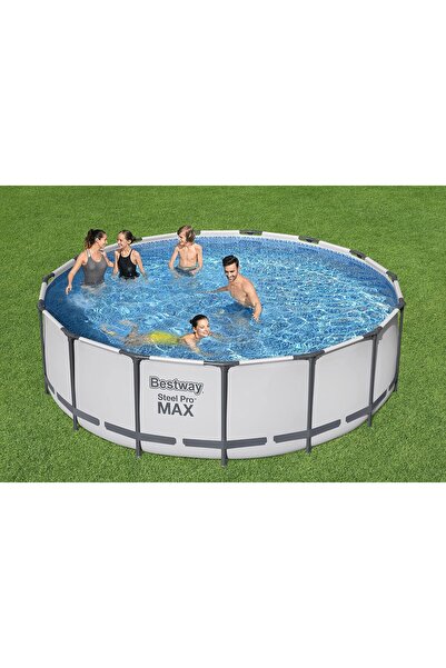 BESTWAY Steel Pro MAX Frame Pool Complete Set with Filter Pump Diameter 457 x 122 cm, Light Grey, Ro