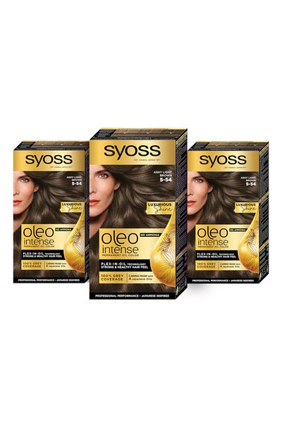 Syoss Color Oleo Intense Permanent Hair Dye - Light Ash Brown 5-54 (3 Pack)