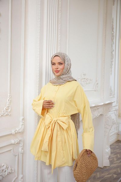 Nergis Neva Butik Half Patched Waist Tie Side Zipper Tunic