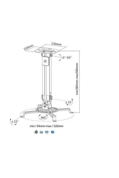 Techly Suport pentru proiector de tavan ICA-PM18S, 13,5 kg, reglabil