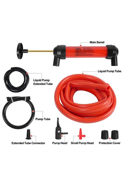 TECHSTAR Manual air and liquid transfer pump, with 2 130cm hoses and ends included, inflating bicycle