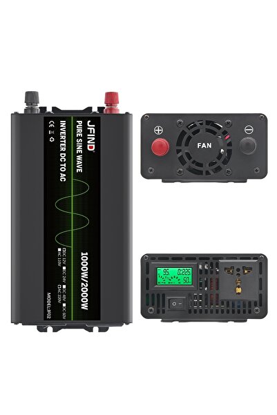 JFIND Invertor auto JF02, undă sinusoidală pură, 12V la 220V, 1000W continuu,...