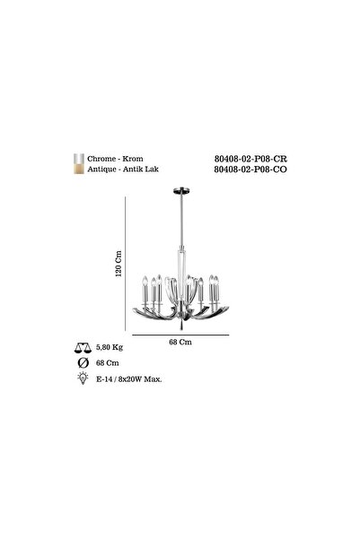 LUCEA MONTESSO 8 Lİ KROM AVİZE 8XE14