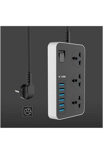 Shopi Universal Power Strips 3 Way Outlets 6 USB Ports, Surge Protection Socket Switch Portable Charger