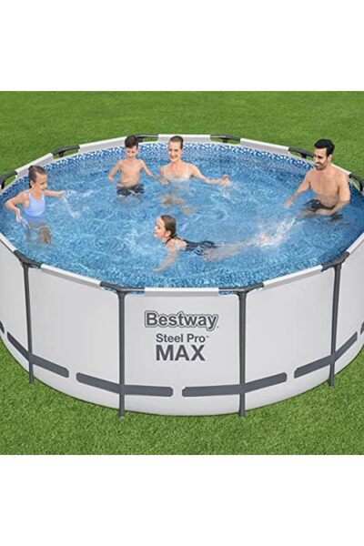 BESTWAY Steel ProMAX Round Frame Swimming Pool with Filter Pump, Above Ground Frame Pools, Grey, 12f