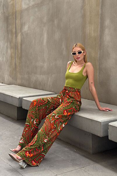 bacc Women's olive green tie-waist loose fit palazzo summer pants bcpk-2510000 bcpk-2510000