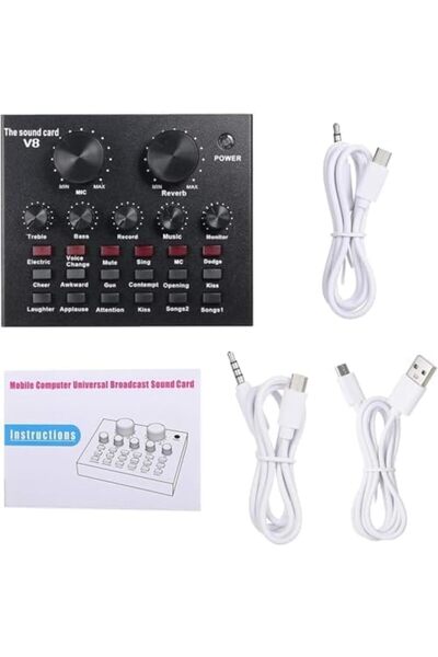 Shopi New V8 Intelligent Volume Adjustable Live Audio Mixer Sound Card with Microphone