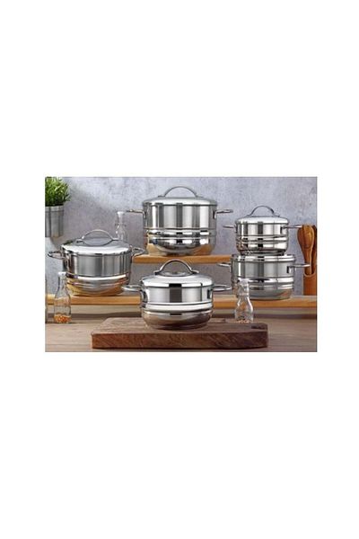 Bonera 10 Piece Turkish Stainless Steel Cookware Set 18/10 Gold/Silver