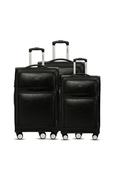 ORAMI EXPANDABLE ANTI THEFT ZIPPER PU LEATHER LUGGAGE TROLLEY 3 PCS SET 26" 28" 30" BLACK