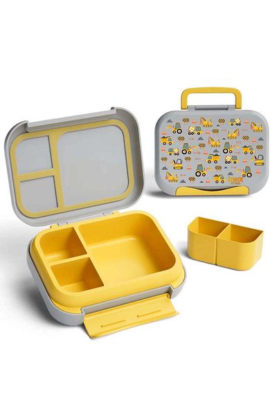 Snack Attack SnackAttack Yellow & Gray Excavator Lunch Box 3/5 Convertible Compartment