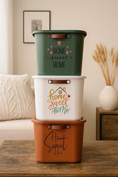 hemlife 3 Pcs Sweet Home Storage Box Jumbo Boy 20 Lt Plastic Organizer Box (Tile, Green, White)