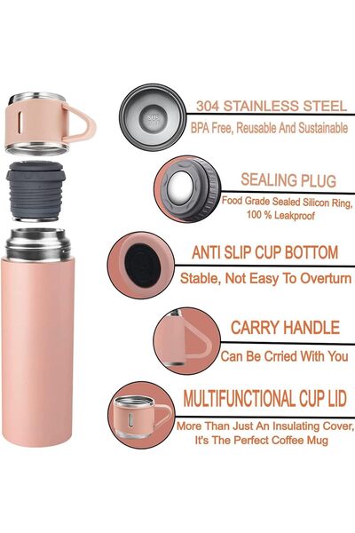 Generic NEW Vacuum Insulated Flask 500ml/17.6oz Stainless Steel Thermo-Bottle with Cup for Coffee Water Hot