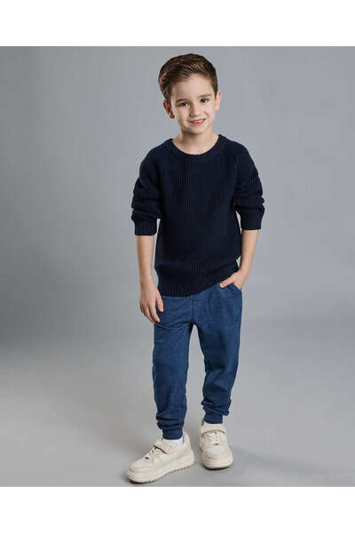 R&B سترة منقوشة برقبة دائرية وأكمام طويلة