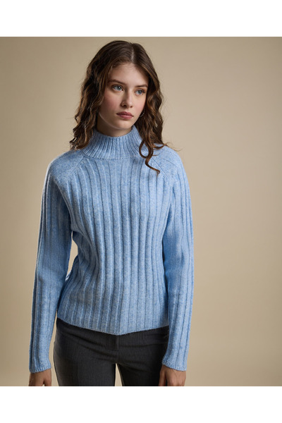 R&B سترة مضلعة برقبة عالية وأكمام طويلة