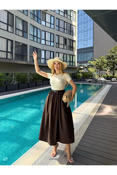 Angel Mia Maria Kemerli Elbise Kahverengi