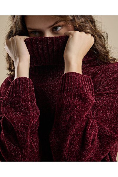 R&B Textured Sweater with High Neck and Long Sleeves