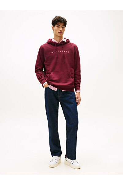 Tommy Hilfiger Tommy Hilfiger Men Red Wine Multi Regular Fit Linear Logo Pullover Hoodie