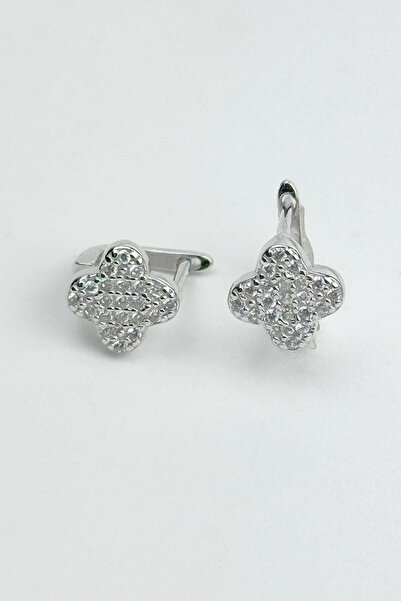 Fubena Taşlı Yonca Gümüş Çift Küpe