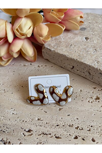 Atelier Pelin Heart Model Color Steel Earrings
