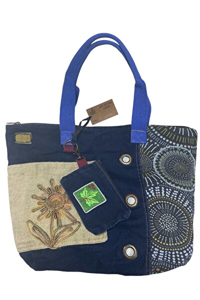 Old Cotton Vintage Shabby Multicolor Medium Size Daily Travel Trip Shoulder Bag 36Cmx34Cm