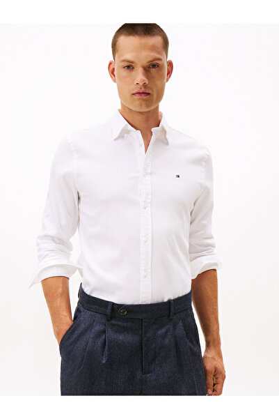 Tommy Hilfiger Tommy Hilfiger Men White Long Sleeve Slim Fit Yarn Dyed Dobby Shirt