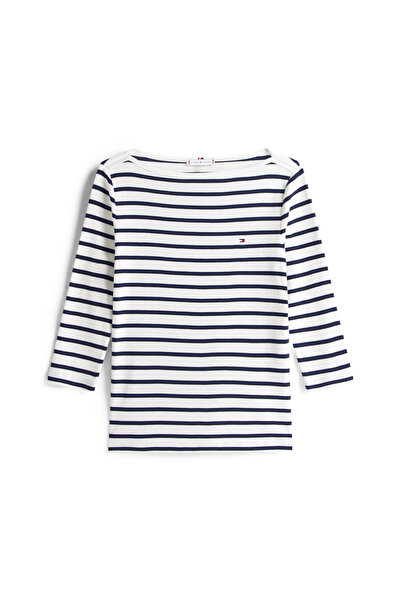 Tommy Hilfiger Tommy Hilfiger Women Breton/Ecu/Dark Night Navy Boat Neck Slim Cody T-Shirt