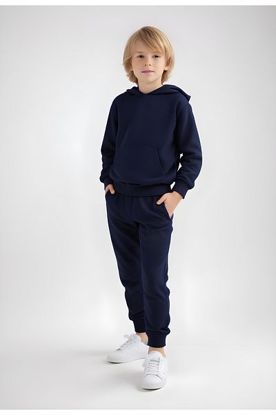 FYK KİDS Hooded Kangaroo Pocket Solid Printless Boy's Tracksuit Set