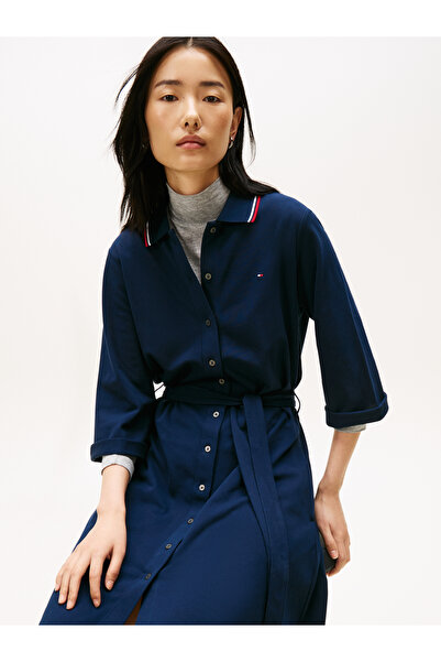 Tommy Hilfiger Women Dark Night Navy Rwb Buttoned Polo Dress