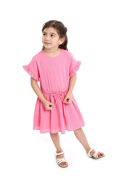 R&B Textured Fit and Flare Dress with Short Sleeves