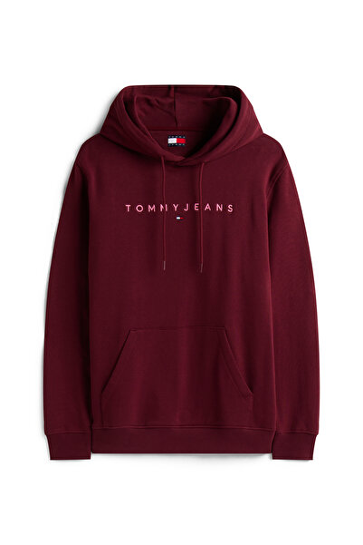 Tommy Hilfiger Tommy Hilfiger Men Red Wine Multi Regular Fit Linear Logo Pullover Hoodie