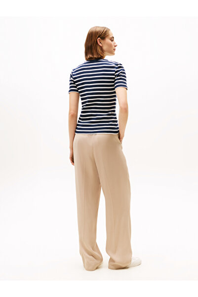 Tommy Hilfiger Tommy Hilfiger Women Dark Night Navy/ Ecru Stp Short Sleeve Crew Neck New Slim Cody T-Shirt