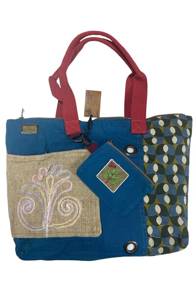 Old Cotton Vintage Shabby Multicolor Medium Size Daily Travel Trip Shoulder Bag 36Cmx34Cm