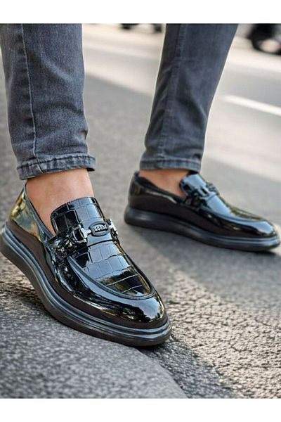 RONX Roxal Men's Patent Leather Crocodile Patterned Loafer Shoes