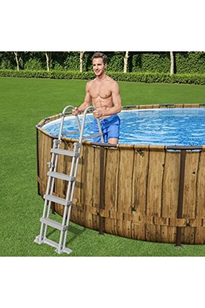 BESTWAY Power Steel Swim Vista Pool Set, Family Swimming Pool with Windows, Rattan Print Garden Pool