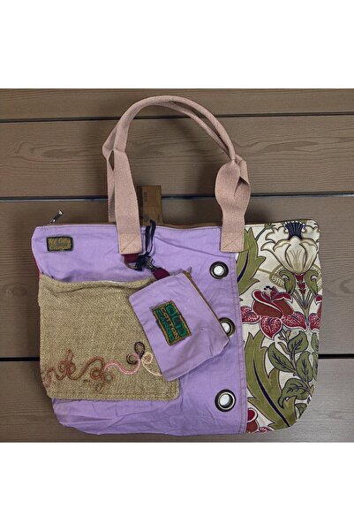 Old Cotton Vintage Shabby Multicolor Medium Size Daily Travel Trip Shoulder Bag 36Cmx34Cm