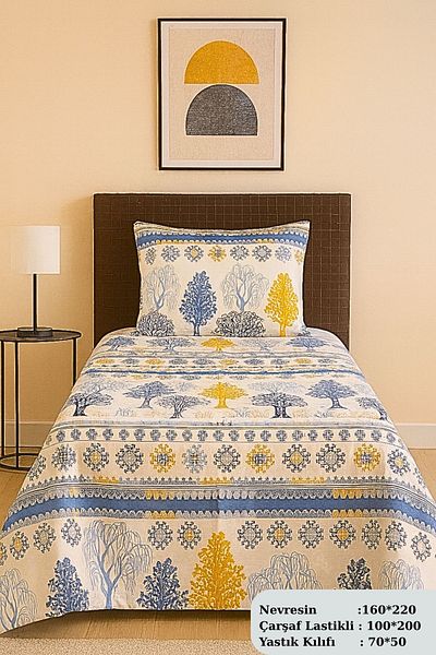 MixCotton Home Single Duvet Cover Set Cotton Fabric Fitted Sheet + Duvet Cover + 1 Pillowcase